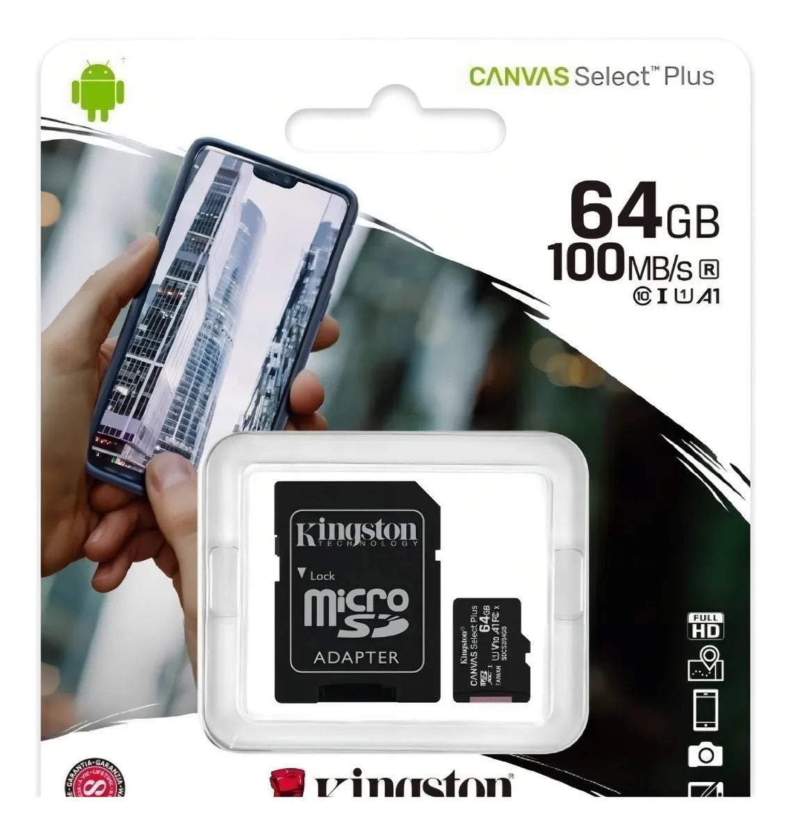 Tarjeta de memoria Kingston SDCS2/64GB Canvas Select Plus con adaptador SD 64GB