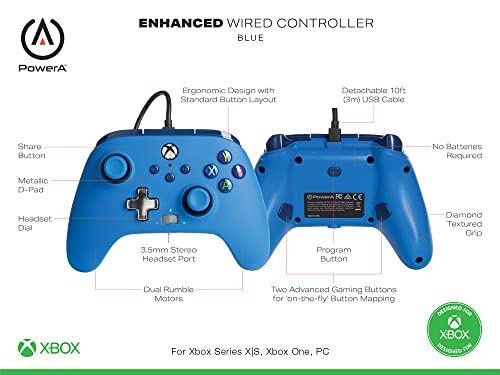 JOYSTIC POWERA ENHANCED WIRED CONTROLLER FOR XBOX SERIES X|S – OFFICIALLY LICENSED FOR XBOX ROSA AZUL