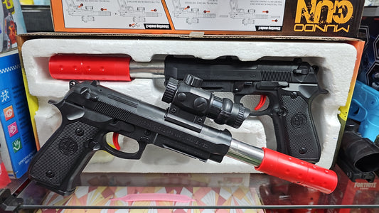 PISTOLA DE BALINES DE GOMA, HIDROGEL Y DARDOS VENTOZA CON MIRA LÁSER AIR SPORT SERIES