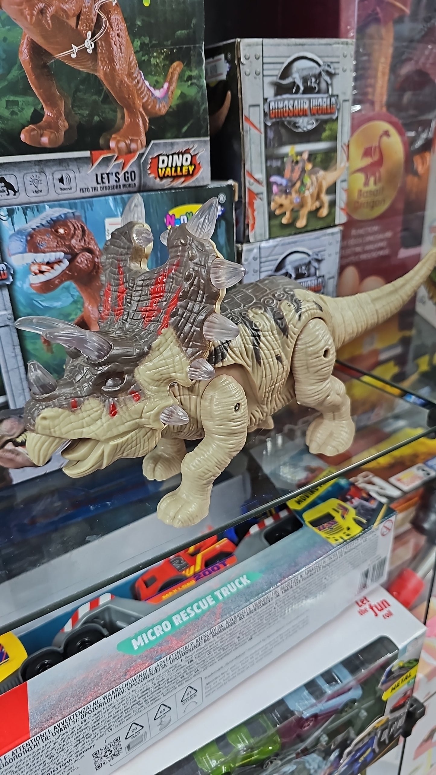 DINOSAURIO TRICERATOP CON MOVIMIENTO, LUZ Y SONIDO