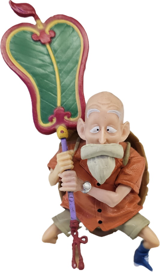 FIGURA MAESTRO ROSHI CON CAPARAZÓN DE TORTUGA Y HOJA EN LA MANO DRAGON BALL